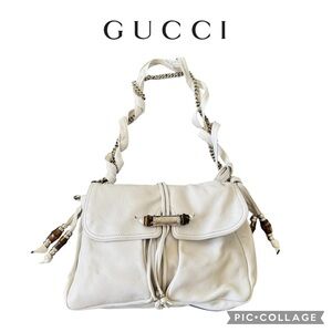 Gucci Off White Leather Bamboo Jungle Shoulder Bag and dust bag